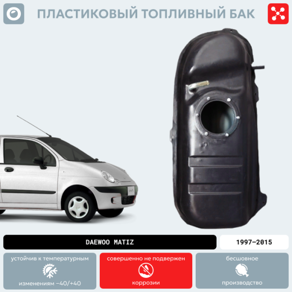 Купить Пластиковый топливный бак Daewoo Matiz, 1997-2015 г.в. (BP) -  35 л. Пластиковый топливный бак Daewoo Matiz, 1997-2015 г.в. (BP) -  35 л.